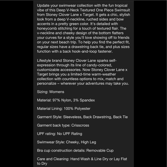 Stoney Clover Lane x Target Green Deep V-Neck Textured One Piece Swimsuit - Picture 8 of 8